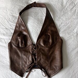 Brown Leather Halter Top